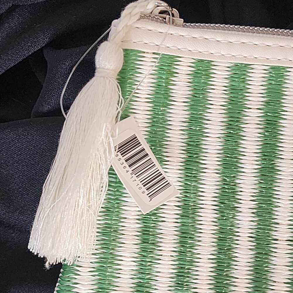 Mario Badescu Green and White Poly Striped Fully Lined Italian Design Makeup Bag - Picture 4 of 16